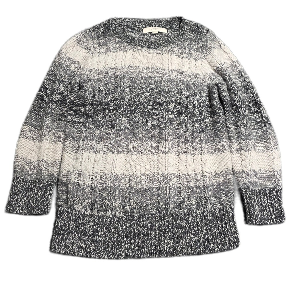LOFT Cable Knit Sweater Women's‎ Size XS Gray Pullover Long Sleeve Wool Blend